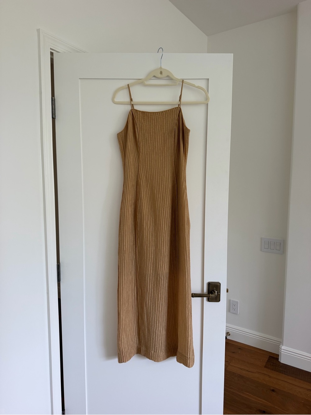 By Malene Birger Ribbed Spaghetti-Strap Midi Dress in Camel